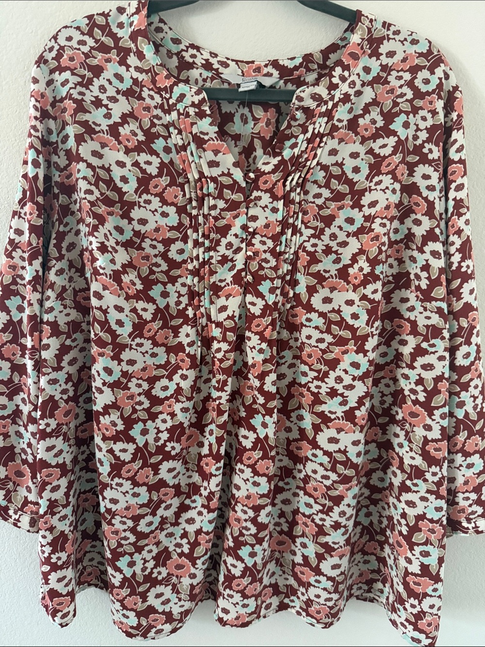 croft & barrow Rust Multi Floral Pintuck Tunic